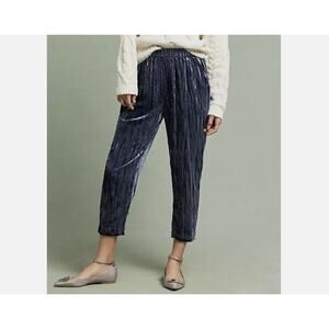 Anthropologie Ett:Twa Pants Kinley Cropped Blue Crushed Velvet Size SP New